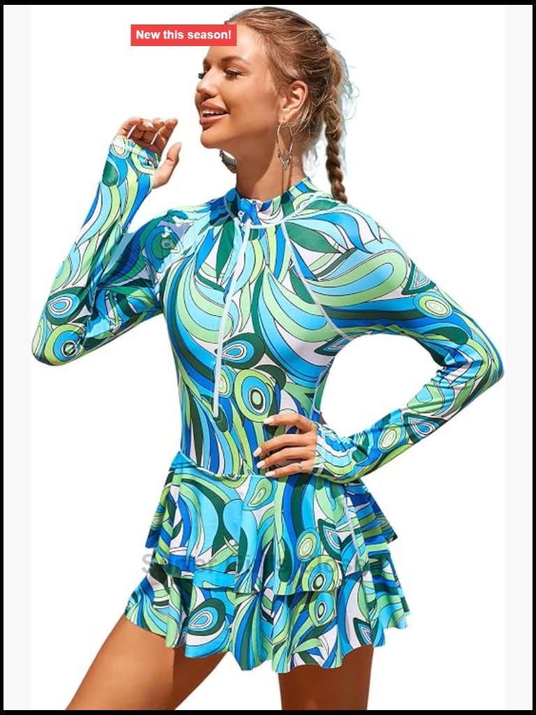 Women's Rash Guard One Piece Swimsuit Upf 50+ Long Sleeve Swim Dress With Shorts